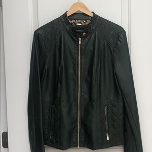 {black rivet} forest green leather jacket
